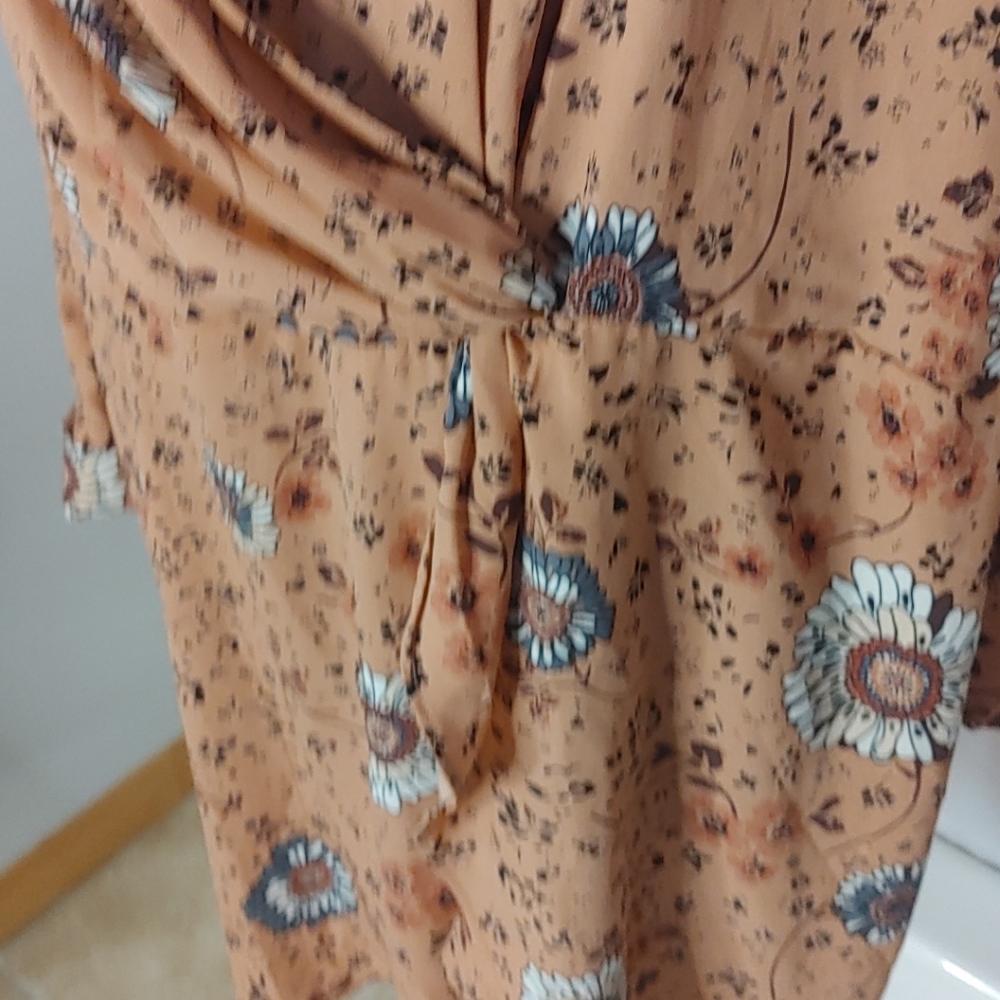 MTL 1980 Womens Sz 5X Floral Print Faux Wrap Bust Midi Dress Career Comfy Flow. - Picture 4 of 13